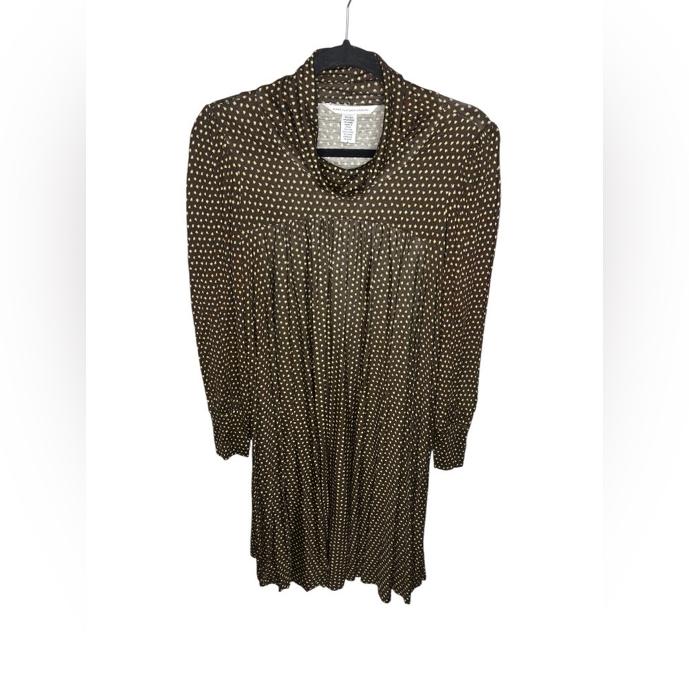 Diane von Furstenberg brown and green acorn print silk blend mock neck dress 2 - Picture 1 of 3